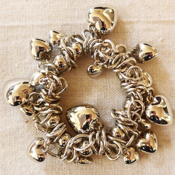 Silver Tone Puffy Hearts Charm Bracelet - Picture 5 of 7